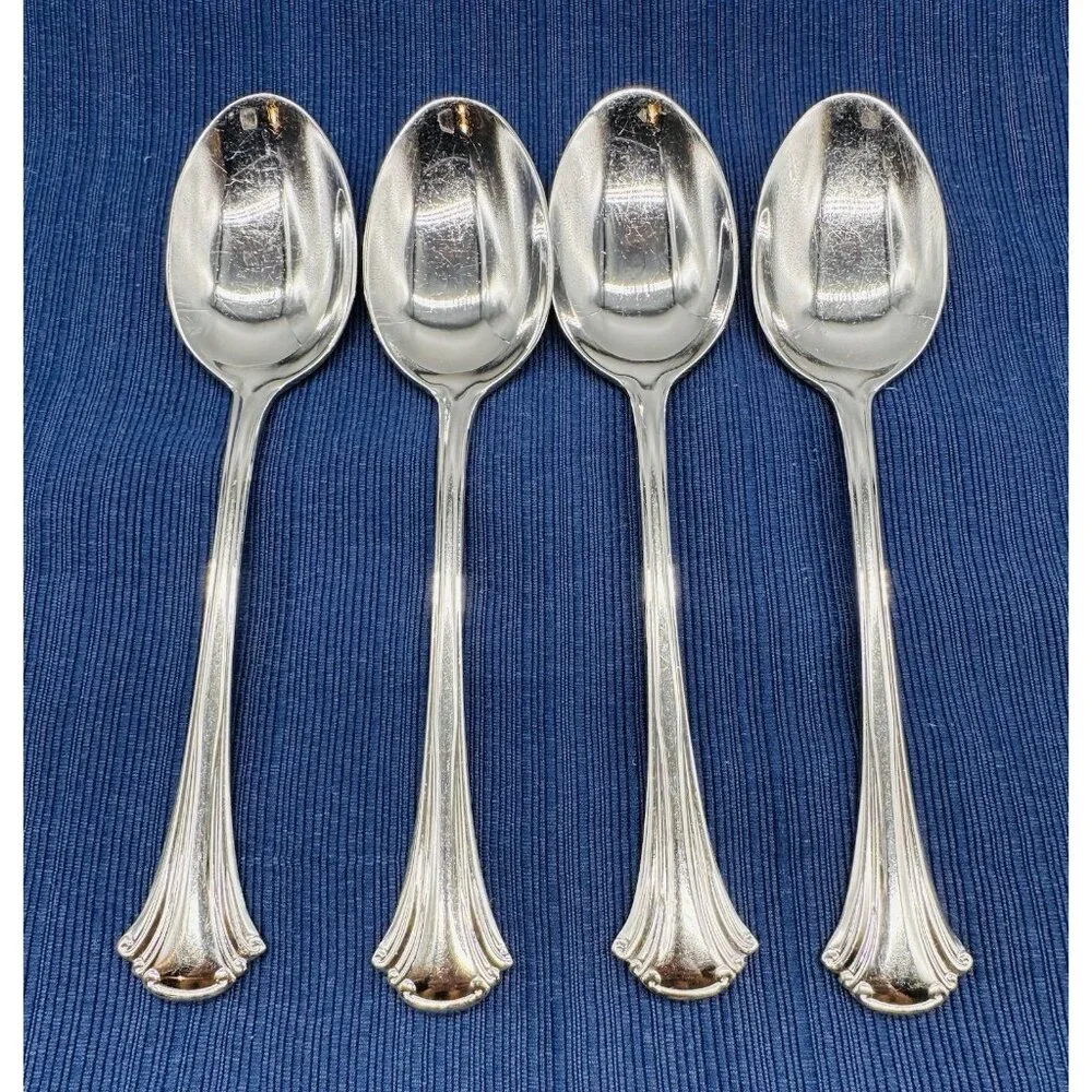 Reed and Barton‎ Cortland Soup Spoon Glossy Stainless Flatware 7 inch Lot of 4